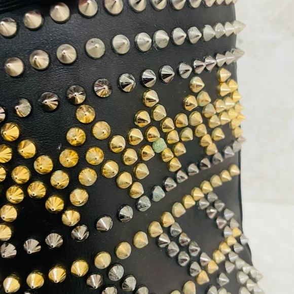 LOUBOUTIN {38} Boots Leather Studded Accents Lace-Up Boots - Picture 16 of 16